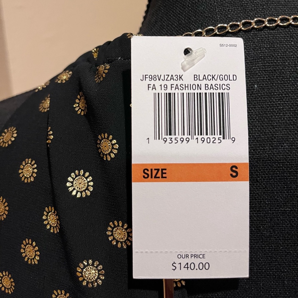 Michael Kors black and gold dress gathered chain trim neckline - Picture 7 of 7
